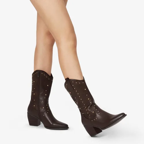 Vista 6 de DREAM PAIRS Botas vaqueras occidentales para mujer, botas vaqueras de media pantorrilla sin cierre