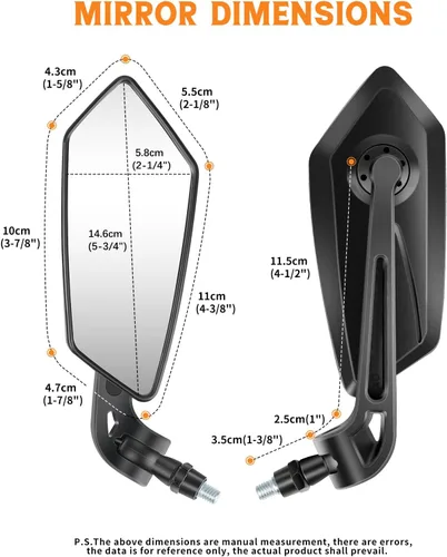 Vista 6 de JMTBNO Espejos universales negros para motocicleta de 0.315 in y 0.394 in, espejo lateral plegable compatible con Cruiser Suzuki Honda Victory ATV