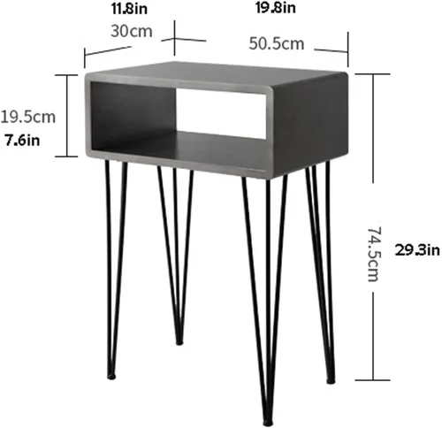 Vista 2 de Mesa auxiliar rectangular para sala de estar, mesa auxiliar rectangular moderna de 2 capas de almacenamiento hueco de metal, pequeña mesa auxiliar