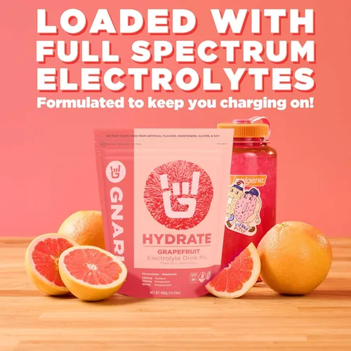 Vista 4 de Gnarly Nutrition Hydrate Electrolyte Powder - Mezcla de bebida hidratante para ejercicio de pomelo rojo rubí - Contenido NSF certificado - Solución