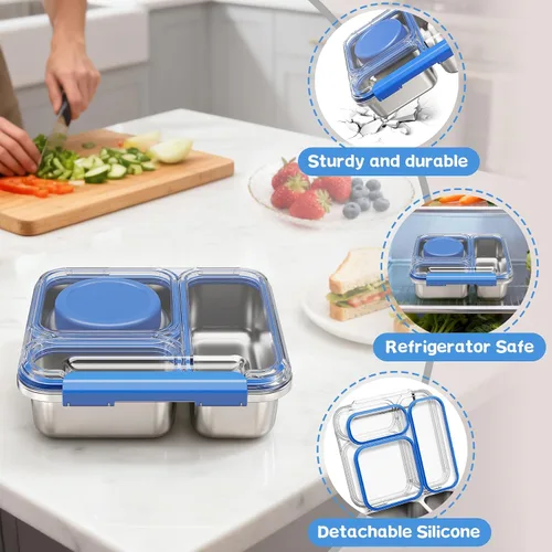 Vista 5 de Pawtong Caja Bento de Acero Inoxidable para Niños y Adultos con Frasco de Comida Aislado de 7 oz, Caja de Almuerzo de Metal con Tapa Transparente