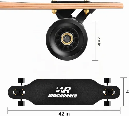 Vista 3 de Windrunner Patineta longboard Freeride de 41 pulgadas, Skateboard de 8 capas, arce natural, drop through, patineta completa para crucero