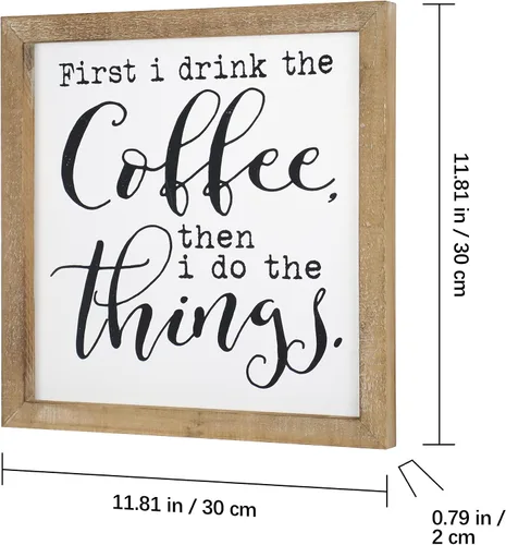 Vista 3 de SANY DAYO HOME Letrero de café con marco de madera rústica, 12 x 12 pulgadas, decoración de pared para el hogar, cocina, barra de café
