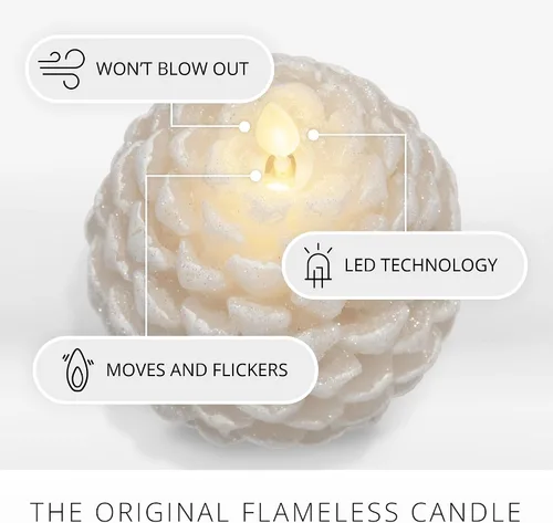 Vista 2 de Luminara Pinecone - Vela sin llama con purpurina de cisne blanco y acabado de nieve, figura de piña, velas LED de cera real sin aroma, funciona