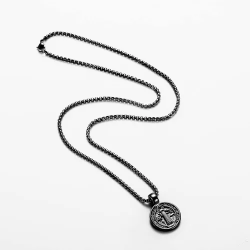 Vista 3 de FSYAEGZA Collar con colgante de medalla de exorcismo de San Benito para hombre, de acero inoxidable, colgante de cruz religiosa católica, colgante