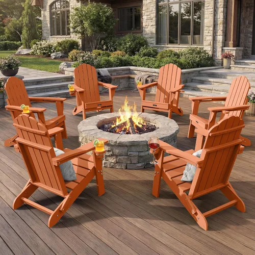 Vista 42 de Silla Adirondack plegable, silla Adirondack de HDPE con 2 soportes para tazas, sillas para fogatas al aire libre de fácil montaje para patio