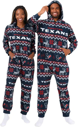 Vista 38 de FOCO Unisex NFL Team Logo Pajamas One Piece Onesie Patrón feo navideño