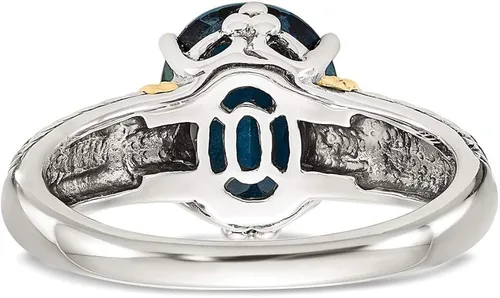 Vista 6 de Anillo de compromiso de plata de ley 925 maciza con topacio azul Londres de oro amarillo de 14 k