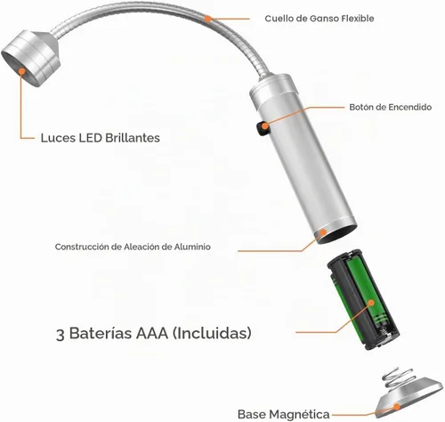 Vista 4 de FIREOR Accesorios para parrilla de barbacoa para exteriores, luces LED magnéticas para barbacoa, cuello de cisne flexible, resistente a la Plateado