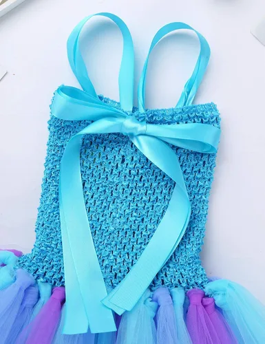 Vista 5 de Freebily Disfraz de princesa de sirena para cumpleaños cosplay fiesta disfraz de arcoíris de malla tutú vestido de aro para el pelo