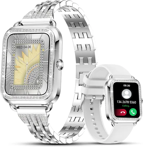 Vista 8 de Efolen Relojes inteligentes para mujeres con diamantes (responder/hacer llamada), reloj inteligente Bluetooth de 1.57" para teléfonos Android iOS