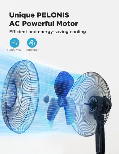 Vista 3 de PELONIS Ventilador de pedestal de 16 pulgadas para dormitorio, control remoto, ventilador de pie con temporizador de 7 horas, oscilación de 90°, 3