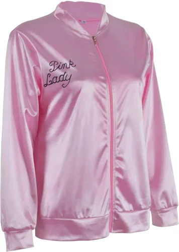 Vista 3 de MAPLECOS Nostalgic - Chaqueta de satén rosa de los años 50 para mujeres, mujeres y niñas con cuello manchado, disfraz de Halloween y cosplay