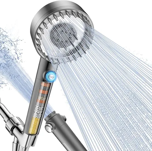 Vista 10 de Ion Drops - Cabezal de ducha filtrado con mano, alta presión, 4 modos de pulverización, con filtros para suavizador de agua dura, cabezal de ducha