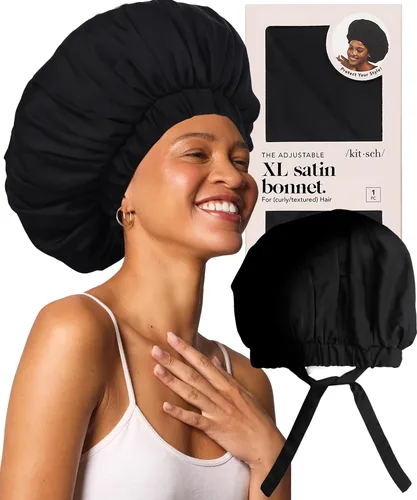 Vista 12 de Kitsch Gorro de Satén XL para Dormir - Aura Más suave que el gorro de seda para mujeres que duermen, ajuste seguro, ajustable y evita roturas