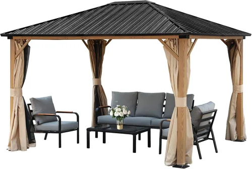 Vista 2 de Aoodor - Gazebo de techo rígido para exteriores de 10 x 12 pies