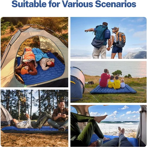Vista 28 de OGERY Colchoneta de dormir para campamento, almohadilla de dormir reforzada extra gruesa de 6 pulgadas con almohadas y bomba de pie integrada Azul
