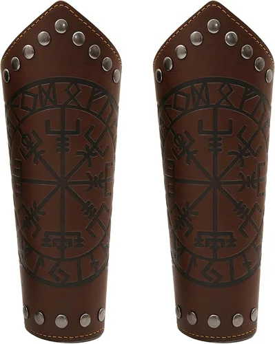 Vista 17 de Medieval Leather Bracers Embossed Viking Knight Cosplay Arm Guard Jormungandr Brazo de cuero Armadura-marrón (2pcs)