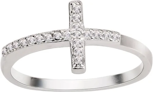 Vista 2 de CloseoutWarehouse Anillo de plata esterlina con cruz lateral de San Juan con circonita cúbica (opciones de color, tallas 3-13)