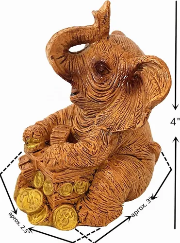 Vista 4 de Betterdecor Figura de estatua de elefante de la suerte de Feng Shui, decoración para el hogar y la oficina para la riqueza (STACKM)