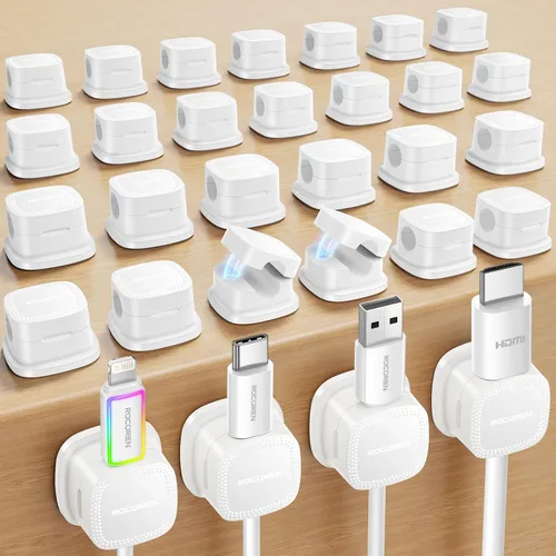 Vista 8 de Paquete de 30 clips magnéticos para cables Organizador de cables, correas para cables ajustables y suaves, accesorios de gestión de cables Rocoren