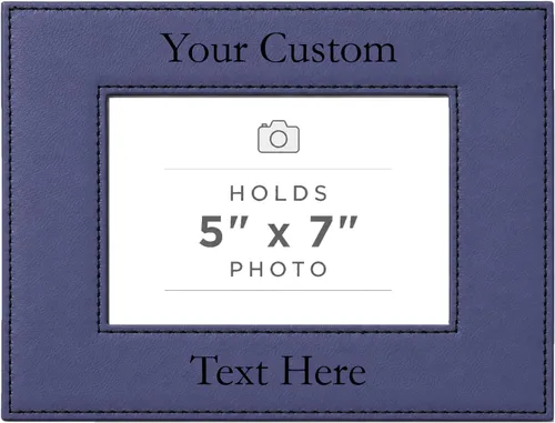 Vista 76 de Marco de fotos de piel sintética de cuero sintético grabado para añadir tu texto personalizado para colgar o en la mesa, marco de fotos familiares
