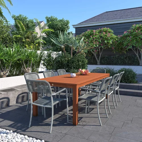 Vista 2 de Amazonia Mónaco - Juego de mesa de comedor rectangular de 9 piezas para exteriores, madera de eucalipto, ideal para patio e interior, acabado