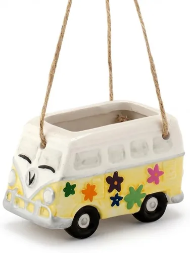 Vista 6 de The Bridge Collection Hippy Bus Maceta - Retro Peace Van Soporte de cerámica pintado a mano para suculentas y hierbas, mini maceta boho