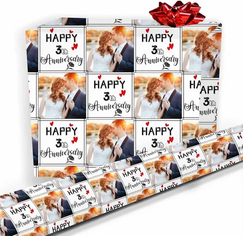 Vista 9 de Artsadd Papel de regalo personalizado con texto con imagen para aniversario, día de San Valentín, papel de regalo con foto personalizada con corazón