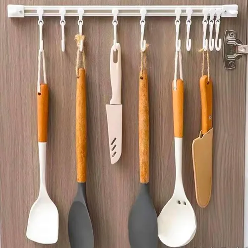 Vista 3 de 2 ganchos multifuncionales para riel deslizante, ganchos adhesivos de pared, riel de cocina, estante de utensilios de ahorro de espacio con 10