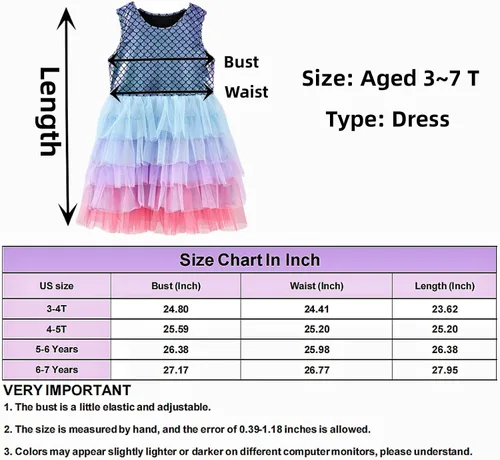 Vista 7 de Vestido de sirena, vestido de sirena para niñas, vestido de princesa para niñas pequeñas, vestido de verano de tul para fiesta, sin mangas, vestidos