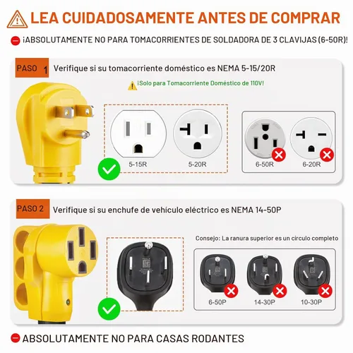 Vista 2 de 5-15P a 14-50R Adaptador de cargador EV, 12A Max, disyuntor