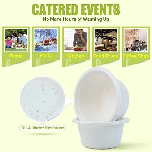 Vista 5 de Green Earth, Vasos compostables de bagazo de 2 onzas, material de fibra de caña de azúcar biodegradable, blanco, paquete de 50 Biodegradable