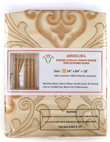 Vista 4 de Panel de cortina jacquard de lujo con cenefa de cascada adjunta, 54 x 84 pulgadas Angelina Beige