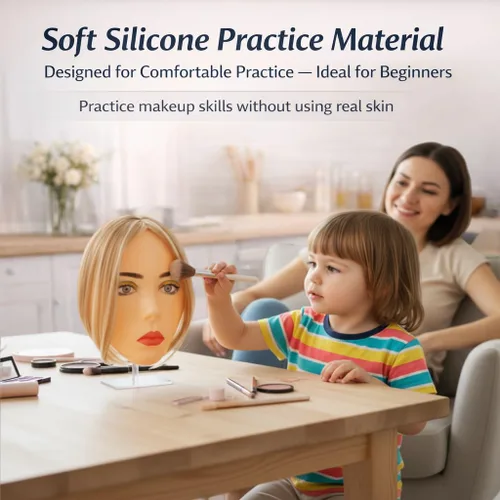 Vista 4 de Cara de práctica de maquillaje para niños, cabezal de entrenamiento de silicona 5D con kit completo, kit de práctica de maquillaje reutilizable