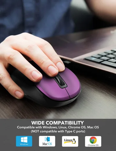 Vista 5 de Trueque Mouse inalámbrico para laptop, mouse ergonómico de 2.4 GHz con 3 niveles de DPI ajustables, botones de página arriba y abajo, mouse USB