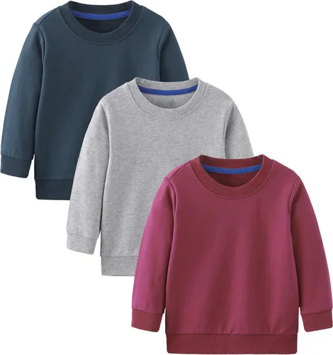 Vista 9 de GFQLONG Paquete de 2 sudaderas de algodón con cuello redondo para niños pequeños, camisetas de manga larga para bebé Negro+Gris