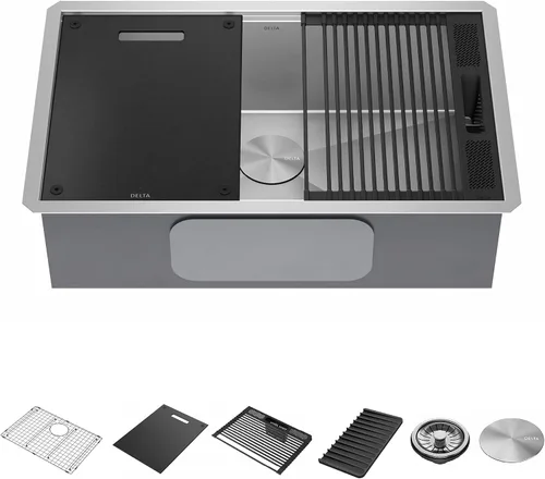 Vista 26 de DELTA FAUCET Delta Rivet 25 Pulgadas de Acero Inoxidable Negro Fregadero de Montaje Superior de Calibre 16 para Cocina con Tarja Única en Acabado