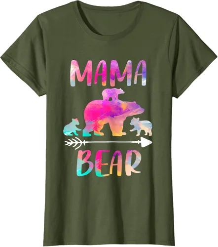 Vista 28 de Bear Matching Family Outfits, Funny Mama Bear Three Cubs T-Shirt Negro