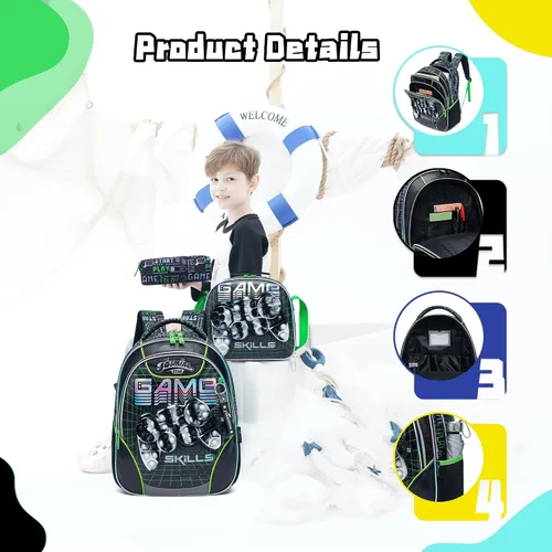 Vista 4 de Mochila para niñas de primaria preescolar para niños de la lonchera para la escuela