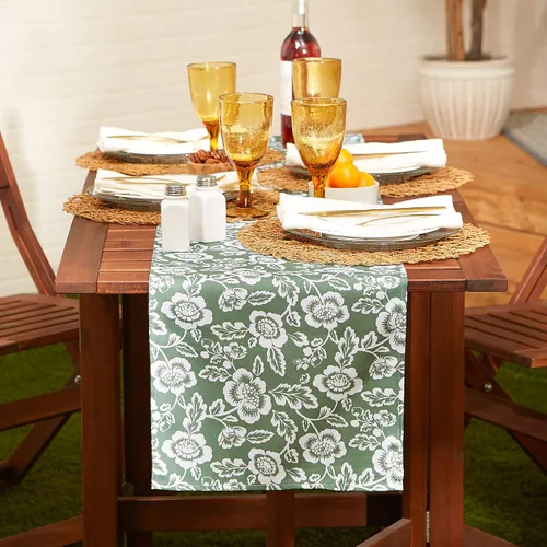 Vista 3 de DII Colección floral de mesa para exteriores, resistente al agua, 14x72 (Runner), verde alcachofa