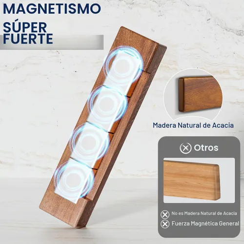Vista 6 de Soporte magnético para cuchillos para pared, tira de cuchillos de madera de acacia de 10 pulgadas, sin taladro
