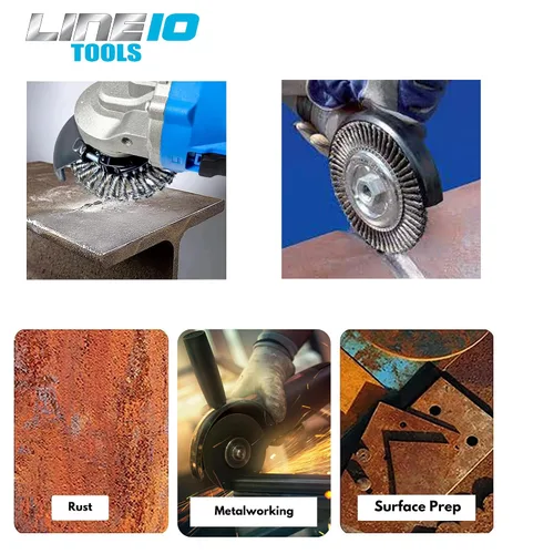Vista 7 de LINE10 Tools Paquete de 4 ruedas de alambre anudado de 4 pulgadas para amoladora angular, nudos de 1/2 pulgada de grosor, acero al carbono torcido