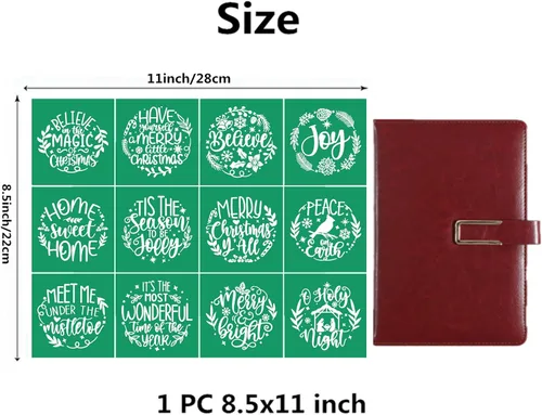 Vista 4 de 17 plantillas de pantalla de seda de Navidad con juego de pasta de tiza, mini espátulas, plantillas adhesivas reutilizables de Navidad