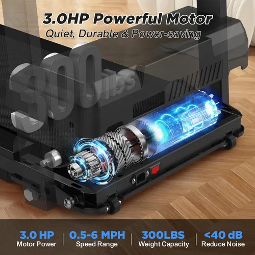 Vista 7 de Caminadora plegable con asas, cinta de correr eléctrica ultrasilenciosa de 2.5 HP para el hogar, capacidad de 300 libras, 12 programas, absorción