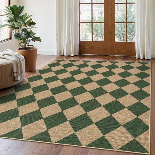 Vista 47 de Lahome Alfombra de yute a cuadros fácil 2'x3', alfombra pequeña para entrada, antideslizante, alfombra para la puerta delantera de la cocina