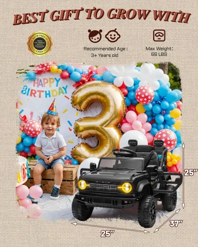 Vista 2 de First Ride On 12V Juguetes de montarse para niños, vehículos eléctricos para niños con licencia Ford Bronco Raptor, coche a batería para niños