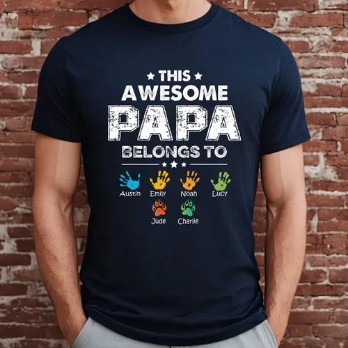 Vista 3 de This Awesome Papa Belongs to Shirt - Camisa personalizada para papá, camiseta de papá personalizada, impresionante camisa de papá con nombres