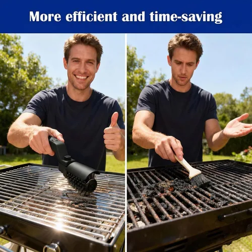 Vista 5 de Cepillo eléctrico inalámbrico para parrilla con ángulo ajustable, motor de potencia de 3 velocidades y cabezal de acero inoxidable, recargable, Negro