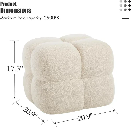 Vista 2 de ONEVOG Otomana moderna beige, puf otomana cuadrado divertido de 21 pulgadas, reposapiés tapizado de tela de lino, mesa de centro pequeña